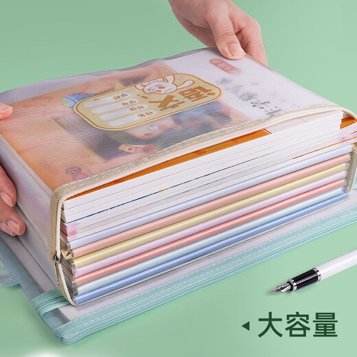 递乐A4文件袋大容量拉链袋学生网纱试卷学科目分类袋收纳作业资料补习袋 三层1484 作业款 三层网纱补习袋 作业款