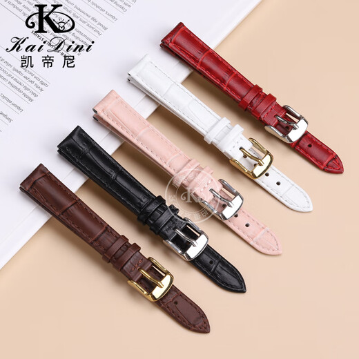 凯帝尼适配卡西欧LQ-400D-1/7AEF系列女士表链 LTP-1391 SHE-4019 4048 4539小牛皮手表带女生学生皮表链 棕色-钢色扣 接口尺寸14mm