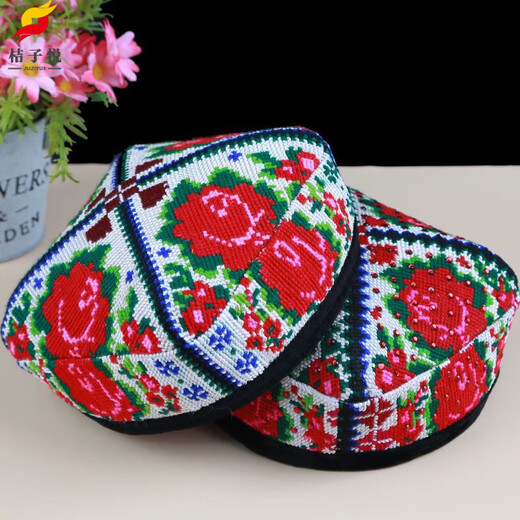 Orange Yue Xinjiang dance hat Uighur flower hat ethnic minority dance headwear hat performance stage square dance square hat B style non-hot diamond M head circumference about 56cm