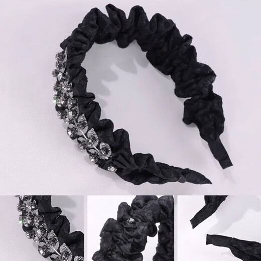 Xiangwan hairband hairpin temperament rhinestone leaf pleated hairband women's high skull pressure hair high-end broken hair hair bundle headdress