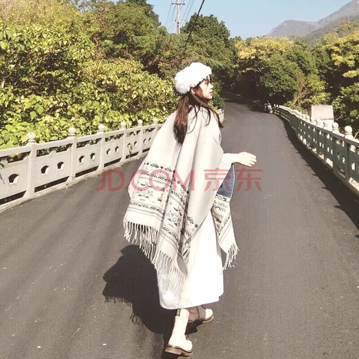 Hanqi Tibet Qinghai Tourism Cloak Shawl Women's Scarf Dual-purpose Thickened Nepalese Ethnic Air Conditioning Shawl Women's Exterior Class Classic Short Beard Style