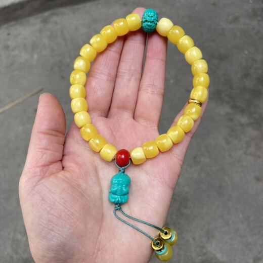 Second-generation Confucian beeswax straight-cut single-circle bucket bead bracelet, Russian material demon white flower beeswax amber beads, Russian material 8 size 7