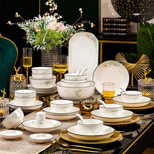 Haoya 78-head dishware set Chinese-style Jingdezhen tableware set gift box ceramic housewarming wedding gift the meaning of spring The meaning of spring 78-head