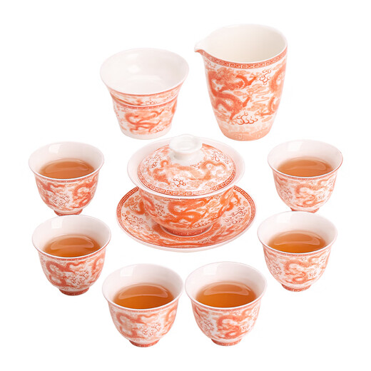 SUSHI CERAMICS Red Nine Dragon Pattern All Things Prosper Dragon Kung Fu Tea Set J1051