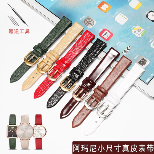 TKN适用阿玛尼真皮手表带女小绿表AR11149 11139 1726 11150蜥蜴纹14 黑色-玫瑰金扣 手表接口宽度14mm