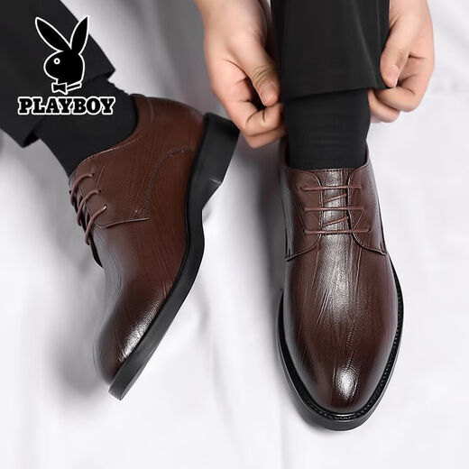 Playboy Herren-Lederschuhe echte Ledergeschäft formelle Verschleißhöhe und atmungsaktives weicher Soft-Hochzeitsbräutigam-Schuhe 2025 neuer Stil 6621 Brown 40