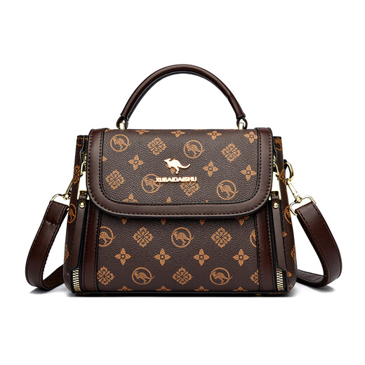 Snow Love Kangaroo high-end brand genuine leather women's crossbody bag 2025 new high-end shoulder bag small bag gift for mother and mother brown with brown gift box + gift bag + hand bag card bag