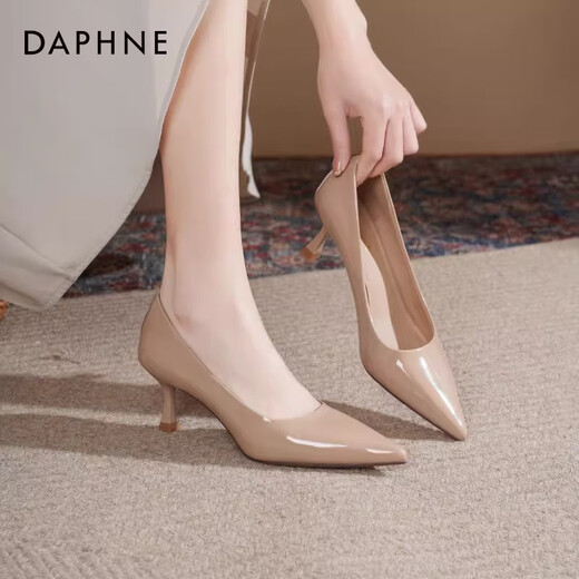 Daphne nude high heels for women 2025 autumn hot commuter women's shoes temperament pointed toe slim heels single shoes for women workplace leather shoes for women naked skin color [heel height 6cm] 36