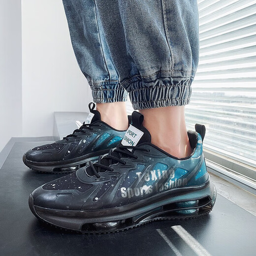 
GUQIAN men's shoes 2025 new sports and leisure running cushion shock-absorbing junior high school students' height-enhancing dad shoes trendy shoes for men TK757 black and green 43 (265mm)