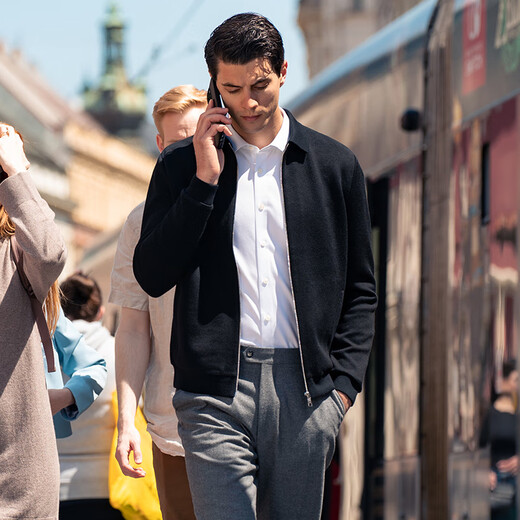 Mr. Bu Lapel Knitted Wool Jacket Men's Autumn and Winter Double Side Pockets Warm Sweater Cardigan Black L/175