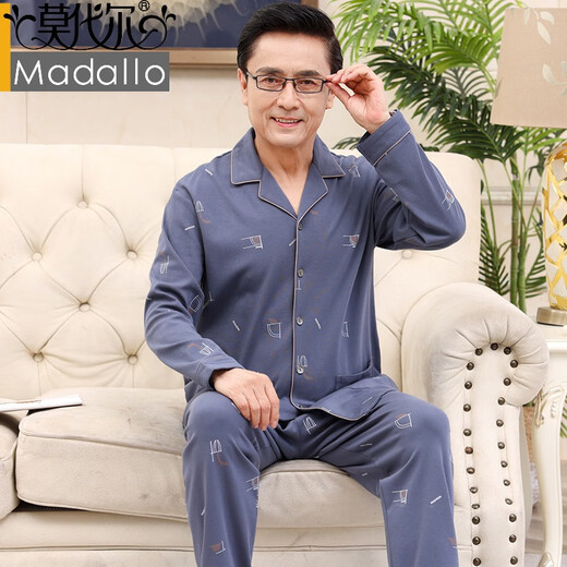 Modaler und älterer Vater Pyjamas Herren Frühlings- und Herbst-Strickjacke Langarm-Home-Kleidung Set Mode zweiteiler Set x3524 L.