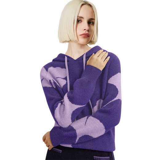 DiFelig European and American retro purple hooded sweater for women 2024 new winter casual versatile outer sweater picture color M