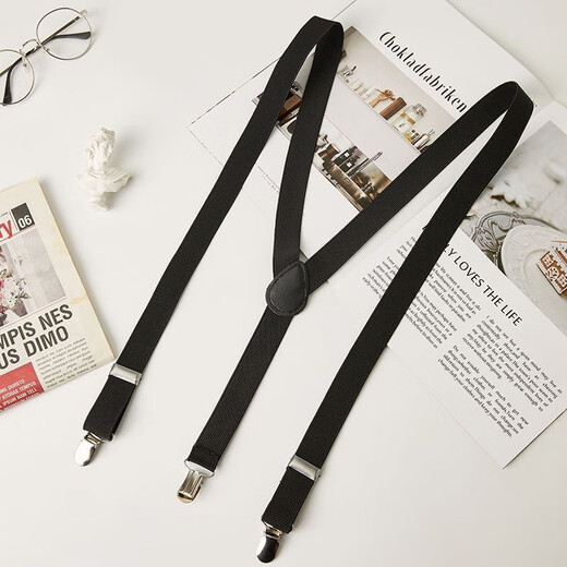 Zhuo Yansi British retro solid color non-slip strap clip for men and women elastic elastic trousers suspenders adjustable groomsmen suspenders clip beige uniform size