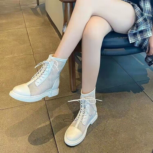 Woodpecker Hollow Martin Boots Spring and Autumn Thin Mesh Boots New Thick Heel Thick Sole Mesh Sandal Boots Summer Breathable Short Boots Black 39