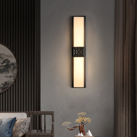 Qianzhang Lamp New Chinese Style Full Copper Marble Wall Lamp Background Wall Lamp Villa Bedside Bedroom Chinese Style Living Room Villa Hall Premium Black Rubbed Gold Height 80CM* Width 12CM Landscape