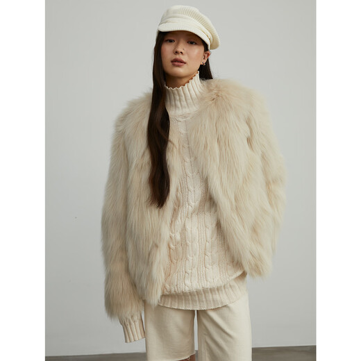 Fu Zhien Creed Flowers Finland Импорт Fox Fur Elegant Light Moung Sense Cround Sheam Sheam для женщин темно -серый зеленый