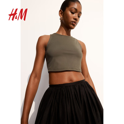 H&M women's vest suspender autumn slim fit soft fine fiber comfortable short top 1249751 khaki green 165/96