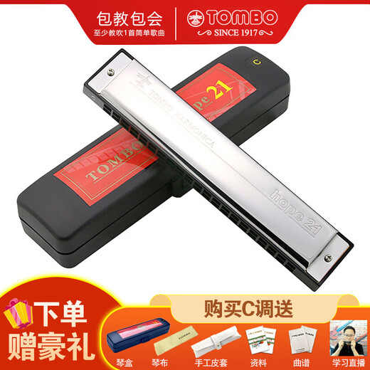 Tongbao 21 Hole Polifonic Armónica para niños Adultos Principiantes C Tune Introducción Tocando instrumentos musicales Gong 6621 21 Hole - Modelo de bajo LD