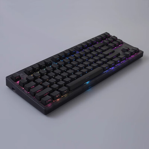 腹灵mk870pro黑莓侧刻机械键盘蓝牙有线无线客制化电脑游戏静音办公 【三模】黑曜石Pro+纯黑侧刻 TTC快银轴V2【触发更快】 87键