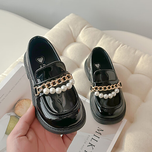 Rongxitu Girls Britische Perlenkette Lederschuhe glänzende Ladung 9901 Schwarz 26 -30 Schüsse 5 Paare