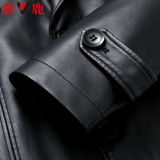 Yalu mid-length leather men's jacket fake two-piece autumn and winter business casual leather jacket middle-aged men's dad's jacket