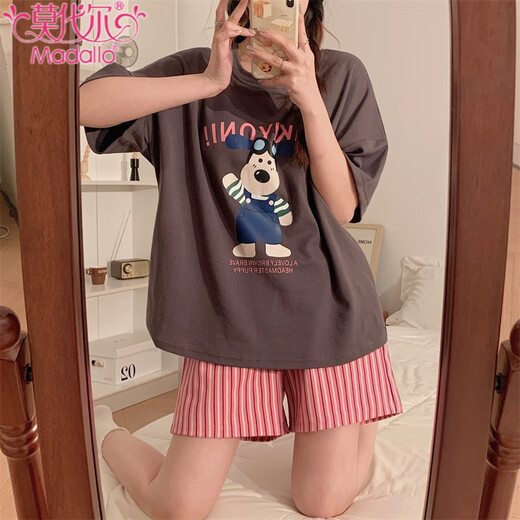 Modal spring and summer new pajamas women's short-sleeved shorts summer cute cartoon loose women's home clothes set can be worn outside Q6627 L - (recommended 95-115 Jin Jin equals 0.5 kg)