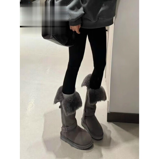 科多妙厚底雪地靴女皮毛一体长筒靴加绒加厚棉鞋羊羔毛毛靴2024新款靴子 灰色升级版 【95%小姐姐选择】 36