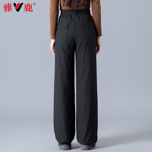 Yalu Workwear Outdoor Down Pants Women's Outer Wear 2025 Winter Fashion Casual Loose Straight Winter Pants Warm Trousers Women Black L Suitable for 110-125 Jin Jin equals 0.5 kg