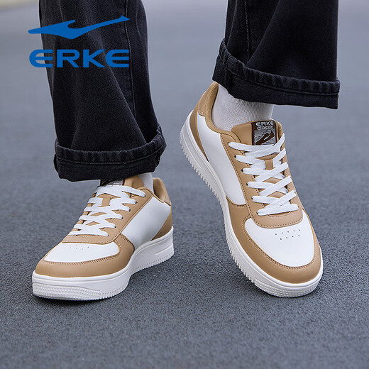 Hongxing Erke small white shoes men's shoes sports shoes new style leather waterproof casual skateboard shoes flat teenage shoes men microcrystal white/khaki 1477 41