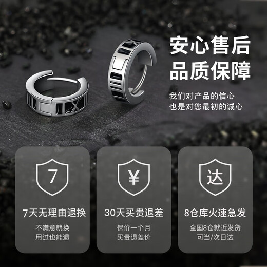 Zhen Shang Silver Chinese Gold Authorized Silver Earrings Men's Earrings Pendant Birthday Gift Anniversary Gift for Boyfriend and Husband S925