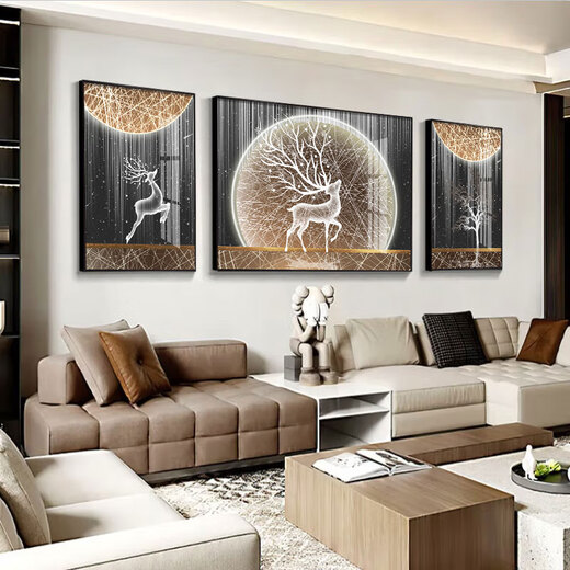 
Little Lulin living room decoration painting black, white and gray style hanging painting sofa background wall mural modern simple western wall abstract elk painting starry sky elk-15827 fabric painting 100*70 on both sides 50*70 black frame