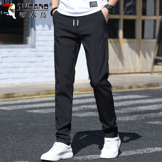 Woodpecker (Tucano) Hosen Herren-Casual Hosen Herren Frühling und Sommer Straight Sports Hosen Trendy und vielseitige High-End-Hose schwarz 33