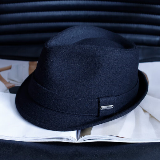 Tochino men's adult hat autumn and winter casual wool woolen warm jazz hat middle-aged and elderly black gentleman hat navy blue black regular size M (55-57.5cm) adjustable