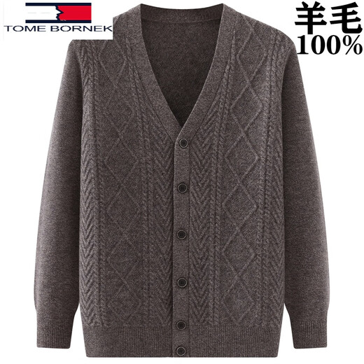 TOME BORNEK Dad's Wear Thickened 100% Cardigan Men's Sweater Knitted Cardigan Middle-aged and Old Men's Clothing Grandpa Spring Autumn Winter Solid Color V-Neck 8802 Mocha 170 Recommended 110-130Jin Jin is equal to 0.5 kg