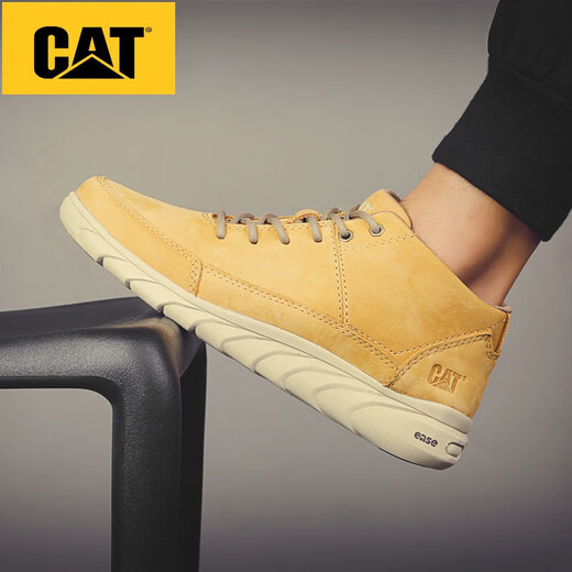 卡特 CAT男鞋马丁靴春秋季新款英伦风复古工装鞋中帮真牛皮休闲鞋 棕色 偏深 39