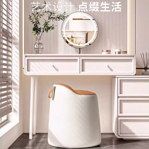 Wooden bottle light luxury rotating dressing stool girl's bedroom makeup stool modern simple dressing table stool internet celebrity manicure chair round stool foot pad style khaki seat surface