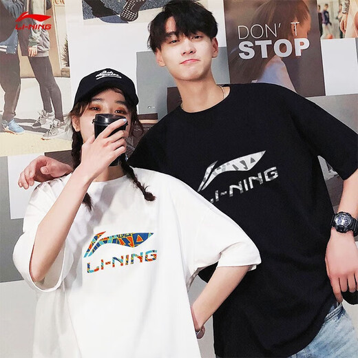 Camiseta de manga corta para hombres y mujeres Li Ning (Li-Anning) para hombres y mujeres, la misma ropa deportiva de verano, algodón de algodón transpirable para algodón de algodón de mangas casuales