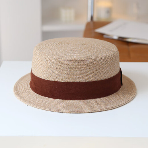 JOLISAC autumn printed fashionable small brim Japanese temperament wool flat top hat flat brim British retro woolen hat women's autumn and winter fashion camel with black belt adjustable