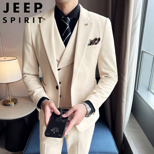 Jeep (JEEP) Autumn and Winter British Business Slim Suit Suit Men's High-end Casual Commuting One-button Wool Suit Three-piece Set Gray Single Suit M