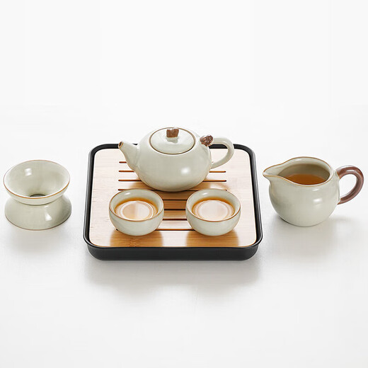 Chuwu Ru Kiln Kung Fu Tea Set Small Home Hotel Office Light Luxury High-end Teapot Tea Tray Personal Tea Drinking Set