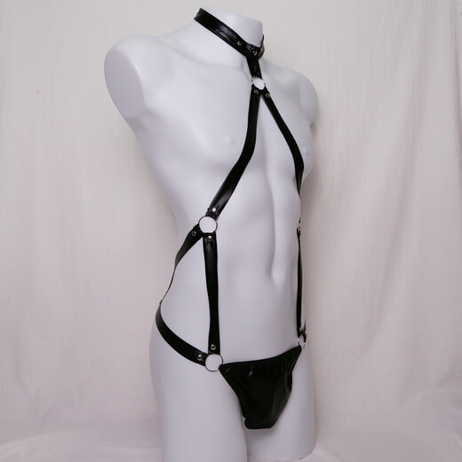 Private Shang Iron Hoop Patent Leather European and American Men's Erotic Underwear Men's One-piece European and American Thong One Size