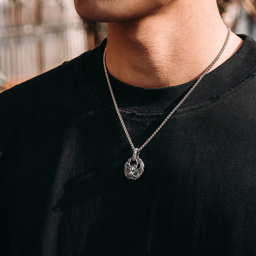 Mingyang Decorative Sea 925 Silver Xianglong Necklace Men's Zodiac Year of the Dragon Year of the Dragon Zodiac Circle Pendant Trendy Original Accessories New Year's Gift Xianglong Pendant + Square Bead Steel Chain-65cm