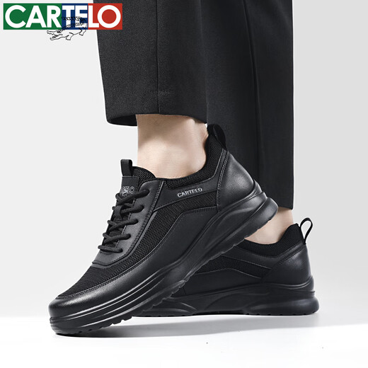 CARTELO men's shoes summer breathable business sports casual shoes leather shoes non-slip mesh shoes men 5315 black 42