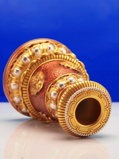Eight auspicious painted long handle hand-turned gold wheel base painted resin rotation sutra simplified tin staff household large size 1392
