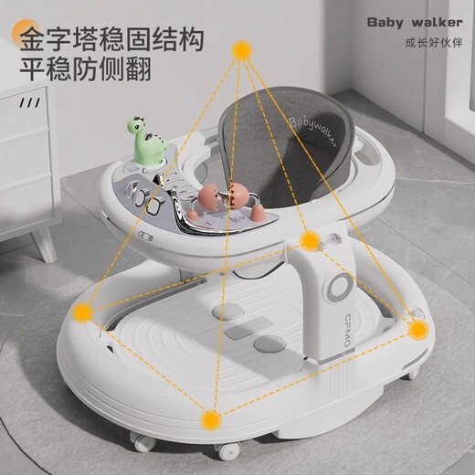 倍贝乐婴儿学步车防侧翻宝宝手推车2024新款儿童多功能助步车 顶配白【推把+餐盘+万向轮+踏板 新生儿周岁礼物（带摇马功能）