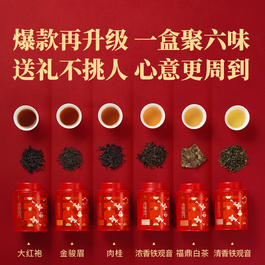 八马茶业 六大茶叶组合 大红袍 肉桂 红茶金骏眉 铁观音 白茶寿眉 送礼 礼盒装233g【送礼袋】