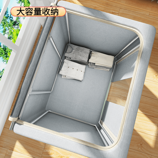 Aibaijia (aibaijia) solid color Oxford cloth steel frame storage box clothing foldable storage box moving quilt clothing storage box home gray (single window) 100L (60*42*40cm)