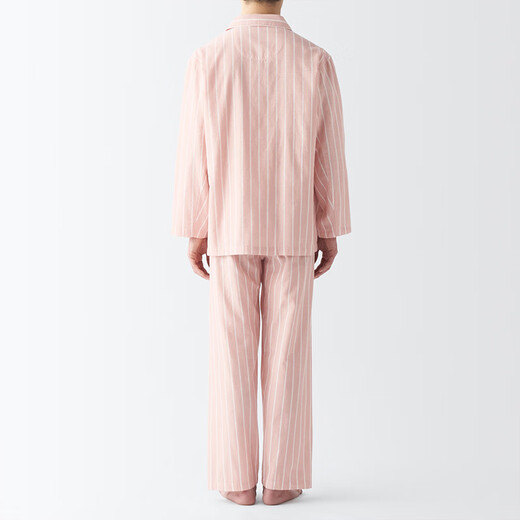 MUJI men's style, no side seams, double layer yarn, pajamas, men's home clothes, spring and autumn, FB0YDC4S, light orange stripes, M (top 170/92A, bottom 170/80A)