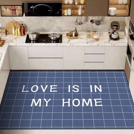 Xuxian floor mats, kitchen floor mats, stain-resistant mats, household anti-slip carpets, water-absorbent and oil-proof, large-area custom-made foot mats, black kitchenware, 100*160cm, waterproof and anti-scalding