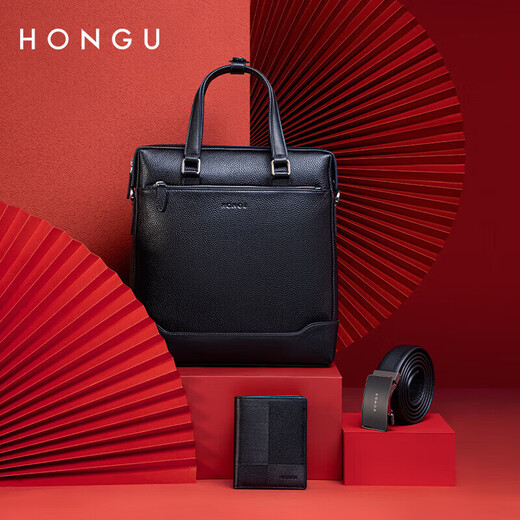 
Honggu men's vertical hand-held briefcase top layer cowhide bag one shoulder diagonal cross bag business bag birthday gift for boyfriend